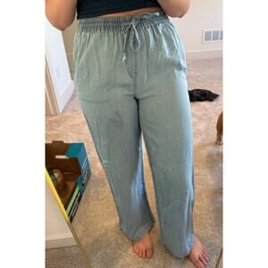 Love Tree Blue Lightweight Wide Leg Drawstring Pants Medium